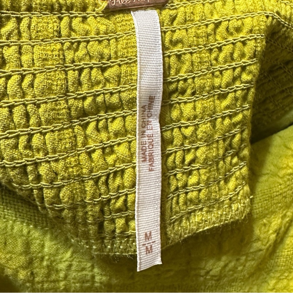 Free People Gigi Blouson Puff Sleeve Tunic Dress Medium Chartreuse Boho Pockets - Picture 5 of 12